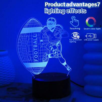 1pc 3D Illusion LED Football/Rugby Night Light, USB Powered, Christmas Gift For Girls, Boys, Teenagers, Firefighters, Bedroom, Nursery Decor
