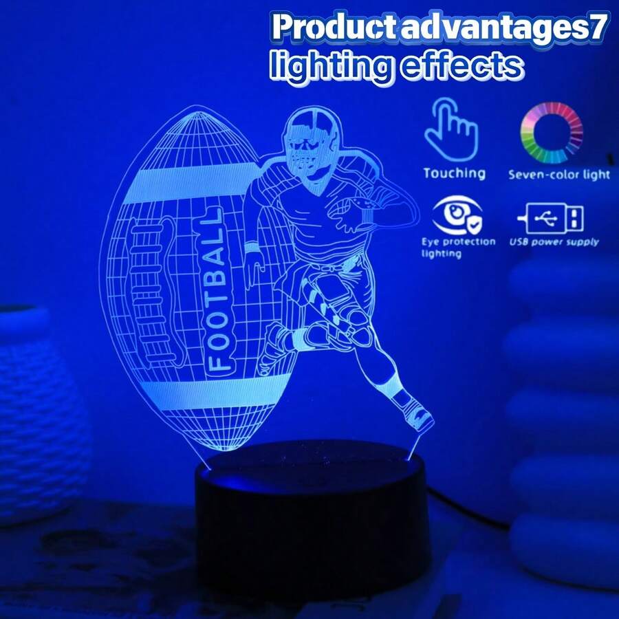 Đèn ngủ LED 3D ảo ảnh hình quả bóng đá/bóng bầu dục, dùng nguồn USB, quà Giáng sinh cho bé gái, bé trai, thanh thiếu niên, lính cứu hỏa, trang trí phòng ngủ, phòng trẻ em. - ánh sáng đa sắc - Xem 1