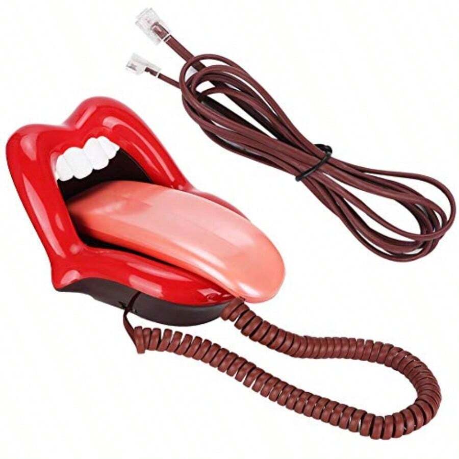 Sanpyl Teléfono novedoso Multifuncional Rojo Grande con Forma de Lengua teléfono Escritorio teléfono Antiguo teléfono Fijo decoración Antigua teléfono para Oficina en casa - Rojo - Ver 1