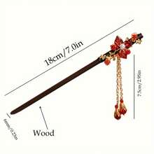 1pc Red Faux Pearl Tassel Hairpin, Hair Stick, Hanfu Traditional Hair Accessory, Chinese Retro Hairpin, Christmas Gift - 風格5 - 查看 11
