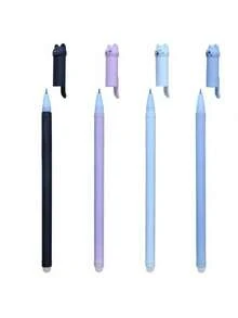 4pcs Cat Erasable Gel Pens, 0.5mm Magic Ink, Blue & Black Pen Set With Eraser, Creative Student Stationery, Back To School Supplies - Sets - View 6