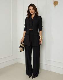 Women's Premium Blazer And Pants Set - Black - View 1