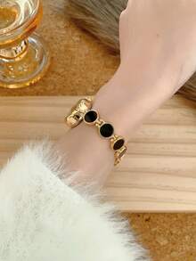 GUANQIN 1件新款时尚女士手表，奢华珠宝手链表带，优雅圆形水钻表盘，高贵石英表，适合复活节、万圣节、圣诞节、母亲节、返校季、学生、生日、节日、情人节、约会、商务、日常佩戴、礼物、音乐节、婚礼季等场合。 - 金色 - 查看 6