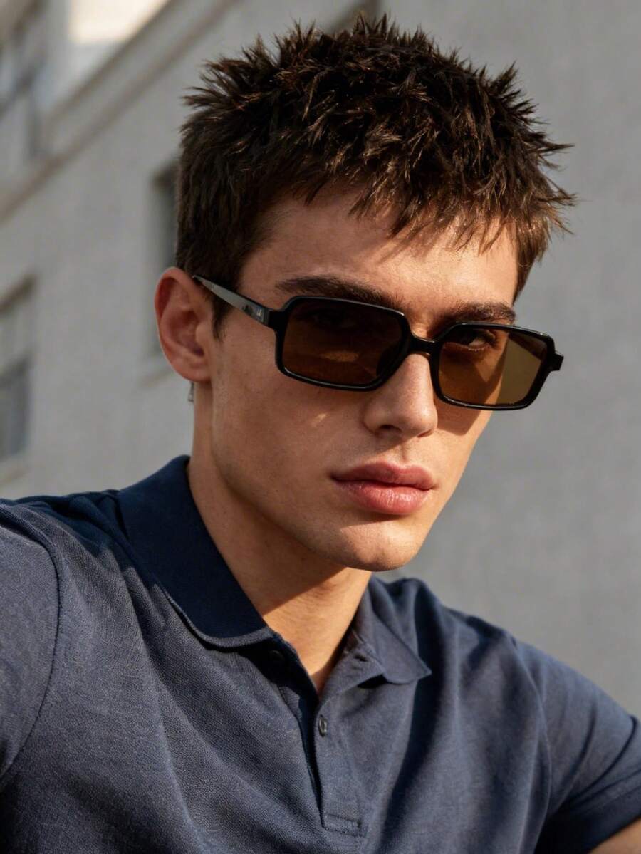 1 Pair Retro Square Casual Fashion Glasses, Suitable For Street Photography, Beach Vacation, Travel - Brown - View 1