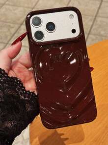 1pc Electroplated 3D Heart Textured Phone Case Compatible With IPhone 17/17Pro/17Promax/16/16Pro/16Promax/15/15Pro/15Promax/14/14Pro/14Promax/13/12/11 - Red - View 2