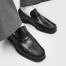 Korean-Style Retro Square-Toed Black Loafers 2026 Slip-On Versatile Casual Shoes - 黑色 - 查看 5