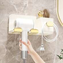 1pc PET Hair Dryer Holder For Bathroom, Wall Mounted No Drill Plastic Hair Dryer Stand With Comb Storage, Stand Holder For Hair Blower, Bathroom Accessories, Room Decor Bathroom Accessories - One Piece - View 4