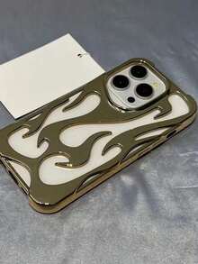 Metallic Phone New Fashion Silver Matte Spray Oil Cool Hollow Flame Pattern Shockproof TPU Protective Phone Cover Compatible With Iphone11/12/13/14/15/16/17 PROMAX - 香檳色 - 查看 10