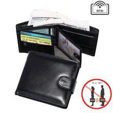 RFID Blocking Genuine Leather Wallet, Multifunctional Card Holder, Tri-Fold Wallet With Zipper Coin Pocket, Suitable For Men And Women - Black - View 3