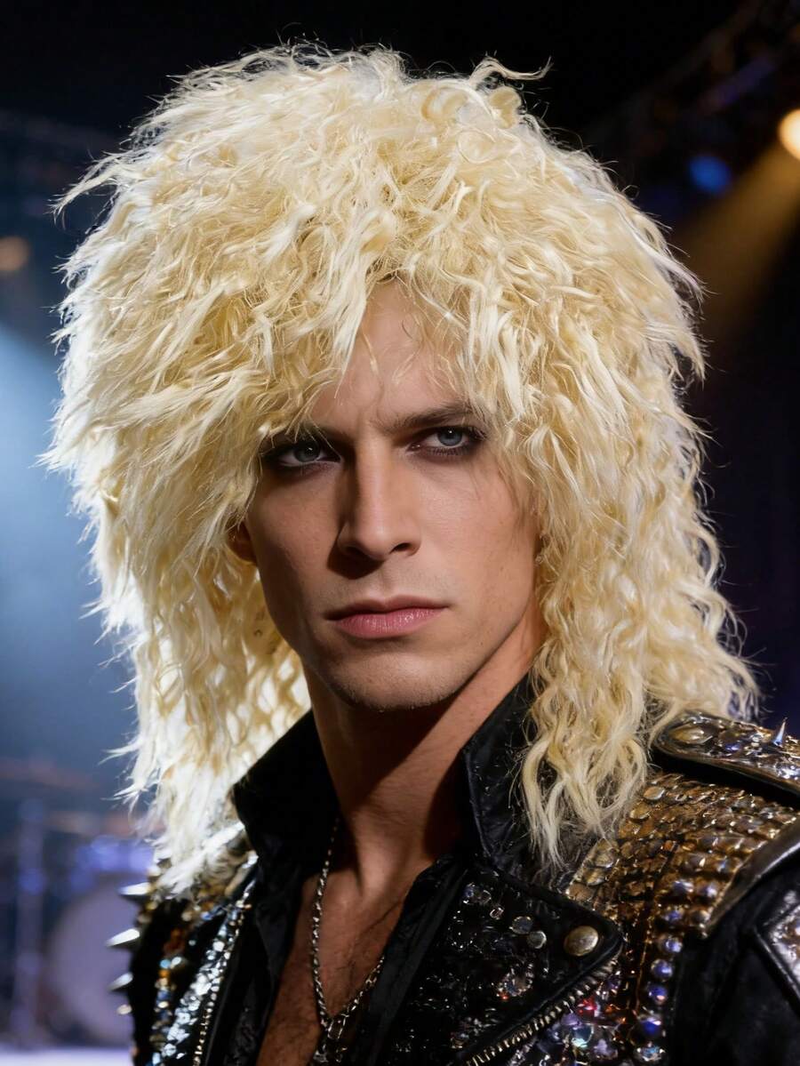 anxin Retro 80s Hair Metal Rocker Blonde Wig: Step Back Into The Era Of Big Hair And Electric Riffs With This Voluminous Curly Blonde Wig, Perfect For Embodying Iconic Hair Metal Guitarists, Stage Frontmen, And Rock Legends At Tribute Concerts And Retro-Themed Cosplay Events - Multicolor - View 1