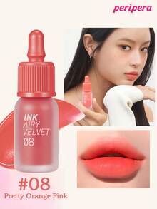 Peripera K-Beauty Ink Airy Velvet 唇釉，高显色度，持久不脱妆，轻盈无感，无麸质，无防腐剂，丝绒哑光唇膏，液体唇膏，柔滑，持久显色，韩妆，韩国彩妆 - #08 Pretty Orange Pink - 查看 2