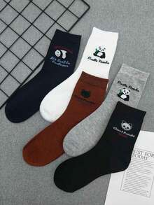 1/5 pares de calcetines tipo tripulación para hombres con estampado de panda de estilo chino, calcetines largos de negocios y casual - Multicolor - Ver 12
