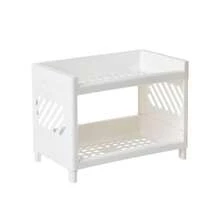 1PC PP Desktop Double Layer Storage Rack Rectangular White Organizing Student Desk Office Cosmetics Stationery - White - View 5