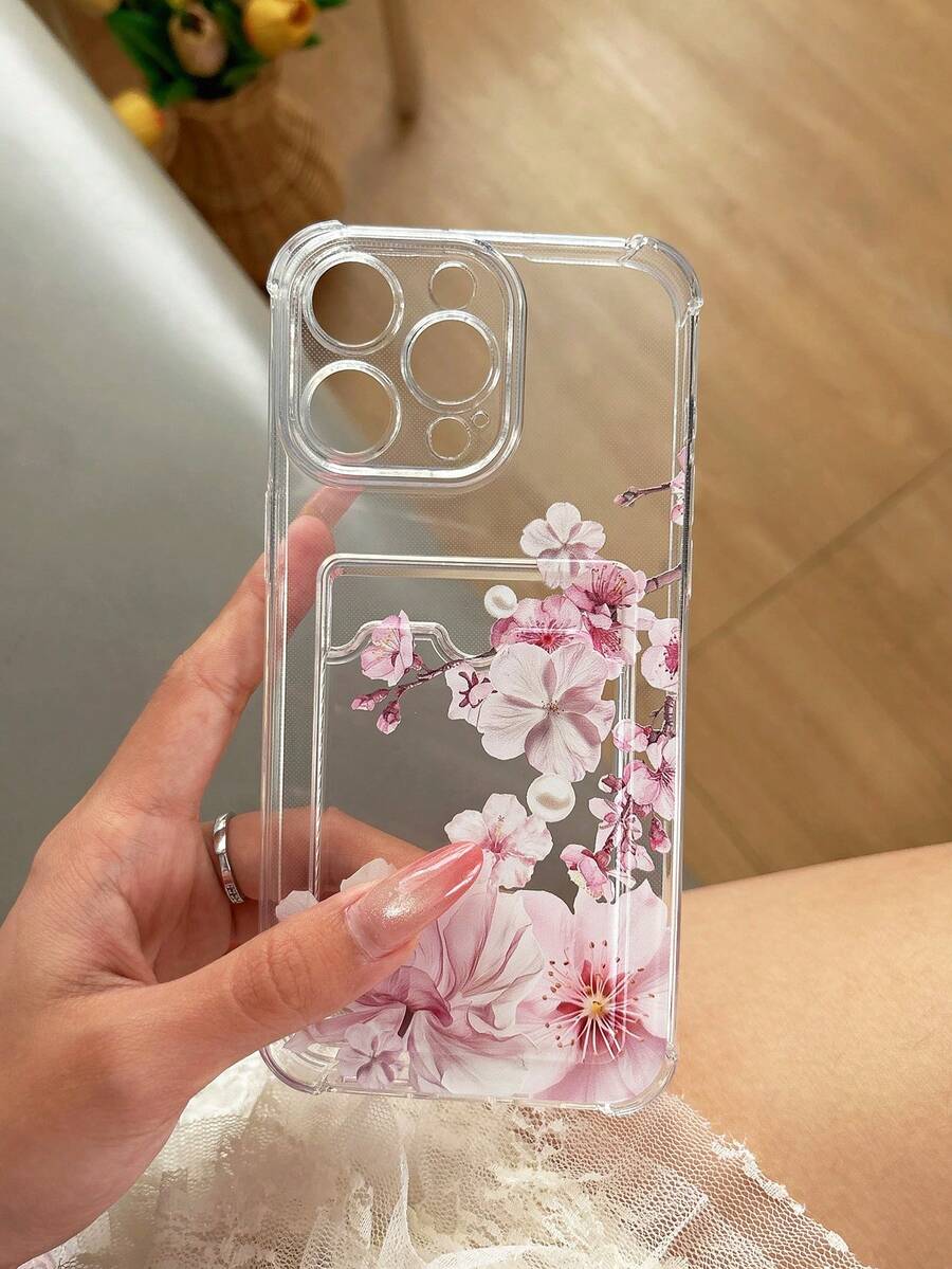 Ốp lưng điện thoại trong suốt in hình hoa anh đào, họa tiết thực vật màu nước, bảo vệ điện thoại tương thích với iPhone 11/17/17pro/13/14/15/15pro/15 Plus/15 Promax/16/16pro/16plus/16promax/7plus/8plus/X/Xs Max/Xr/17Air/12pro/13pro/14pro/17Promax/13mini/11promax/12promax/13promax/14promax/14plus/6/6s/6plus/7/8/Se/17proMax. Có ngăn đựng thẻ trong suốt. - Nhiều màu - Xem 1