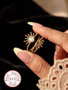 2pcs 925 Sterling Silver Twisted Sun & Moon Ring Set, Elegant Women's Rings, Exquisite Jewelry Gift, Women's Daily Fashion Jewelry - Sun Ring - View 1