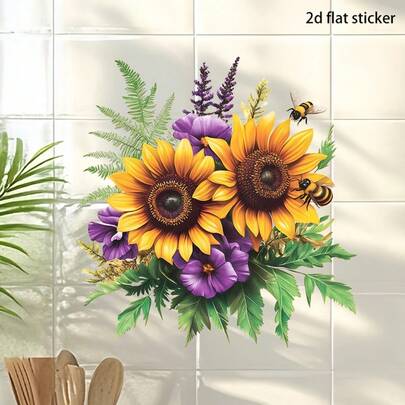 1 miếng dán trang trí tường 2D hình cây và hoa sáng tạo, phong cách màu nước chân thực với nhiều lớp màu phong phú, tràn đầy sức sống tự nhiên và sự chữa lành, được làm từ chất liệu PVC có độ bám dính vừa phải và không để lại cặn.