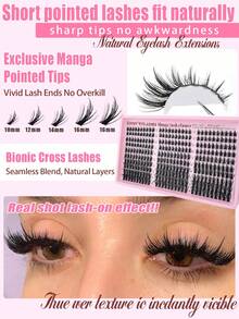 Eimny 300 Pcs Manga Lash Clusters Kit With Bond And Seal & Tweezers And Lash Brush, Wispy Fairy Fluffy Eyelash Extensions, CC Curve 10-16mm Individual Lashes For DIY Cat/Doll Eye, Beginner-Friendly Anime Look For Daily & Party Wear - 彩色 - 查看 8