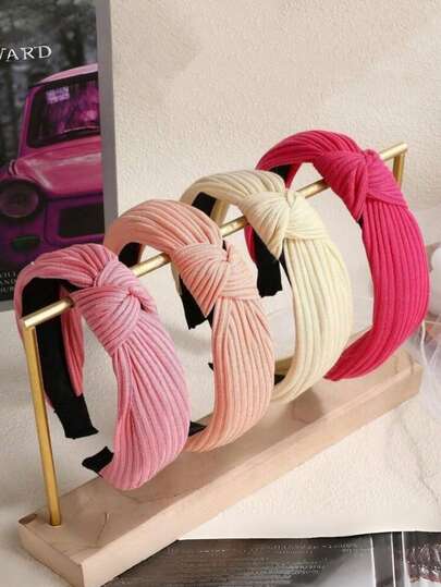 4pcs Minimalist Bowknot Anti-Slip Hair Hoops, Sweet & Elegant Style For Teenage Girls
