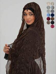 1件优雅休闲纯色褶皱绉纱卷发头巾，用途广泛，可用作头巾、头巾、披肩，透气防晒，适合日常佩戴、祈祷、旅行、夏季海滩度假，四季皆宜，是您每日穿搭的理想之选。 - 彩色 - 查看 2