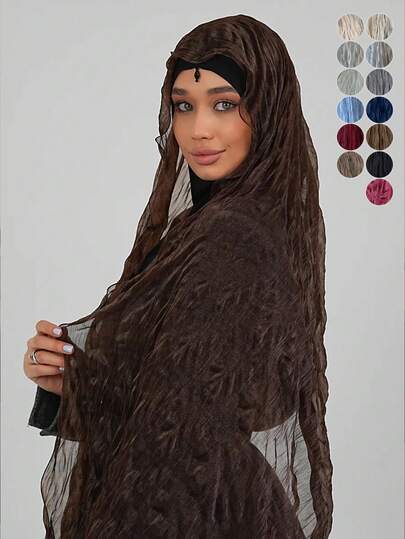 1 Peça Elegante Casual Hijab Enrugado de Crepe Sólido e Ondulado para Mulheres, Versátil, Pode ser Usado como Hijab, Lenço de Cabeça, Xale, Proteção Solar Respirável, Adequado para Uso Diário, Oração, Viagem, Férias na Praia de Verão, Uso em Todas as Estações, Escolha Ideal para seu Look do Dia.