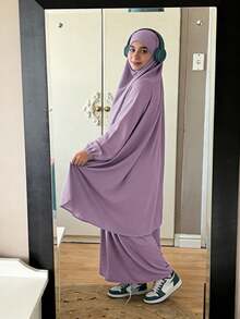 2pcs Nida Fabric Women Loose Comfortable Khimar Abaya Dress Set, Suitable For Outdoor Prayer, Applicable For All Seasons, Muslim Islamic Clothing, Khimar Hijab Prayer Jilbab - 彩色 - 查看 15