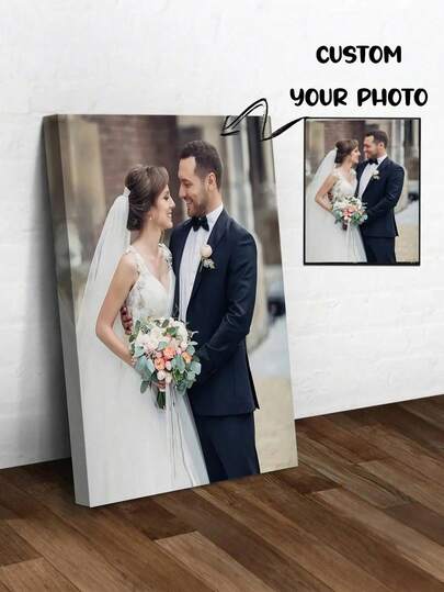 1pc Customized Photo Canvas Print, Customize Your Photo, Customizable Wooden Frame Canvas Wall Art - Personalized Family Portrait And Action Photos, Printing, Suitable For Living Room, Bedroom Or Home Office Decor, Cozy Room Accent Quality Reproduction Painting, Framed Canvas Wall Art