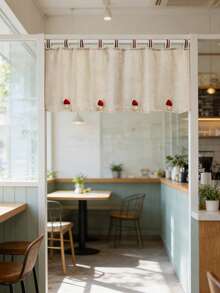 1PC Cute Red Mushroom-Shaped Japanese-Style Hanging Curtain, Small Window Curtains For Kitchens,Apartment Kitchen Curtains, Kitchen Window Valance,Cafe Style Half Curtains. - Beige - View 10
