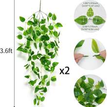 2件装人造悬挂植物，室内/室外仿真绿植藤蔓，装饰花环，适用于墙壁、家居、厨房、客厅、办公室（不含篮子） - 綠色 - 查看 11