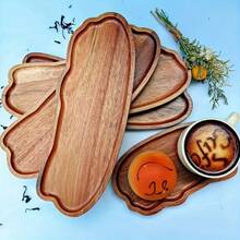 Premium Acacia Wood Serving Tray - 11.4"X4.2" Irregular Oval Design For Desserts, Snacks, Fruits & Appetizers - Perfect For Home Decor & Holiday Celebrations - Wood Color - View 6