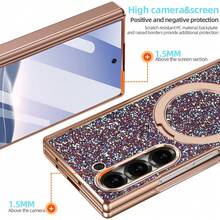 VIETAO Sequins,Diamond Fashion High Quality Blingbling Sparkling Electroplated Hidden Circular Bracket Mobile Phone Case Compatible With Samsung Galaxy Z Fold 7 6 Hinged Full-Cover Protection Phone Cover With Tempered Glass Screen Protector - Purple - View 2