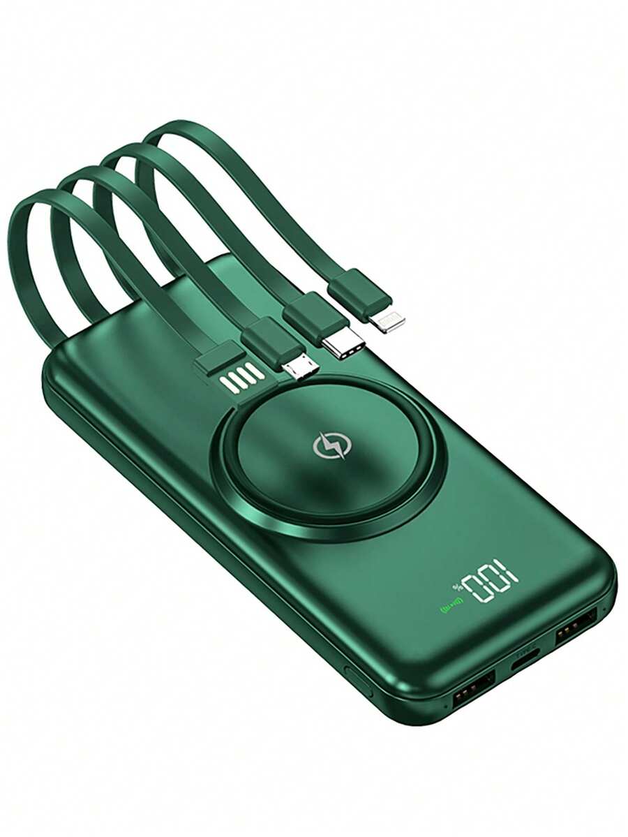 Built-In 20000 MAh Power Bank, Wireless Fast Charging Power Bank With 4 Micro USB Type-C Cables For IPhone And Android - Green - View 1