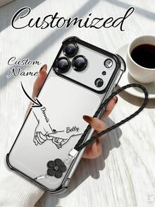 1pc Customized Handprint Signature For Family/Friends/Couples/Mother's Day, Customized Electroplated Shockproof Black Phone Case Compatible With IPhone 16/16 Pro/16 Plus/16 Pro Max/11/11 Pro/11 Pro Max/12/12 Pro/12 Pro Max/13/13 Pro/13 Pro Max/14/14 Plus/14 Pro/14 Pro Max/15/15 Plus/15 Pro/15 Pro Max/17 Pro Max/17 Air/17, Interesting Phone Case, Summer Phone Case - Black - View 1