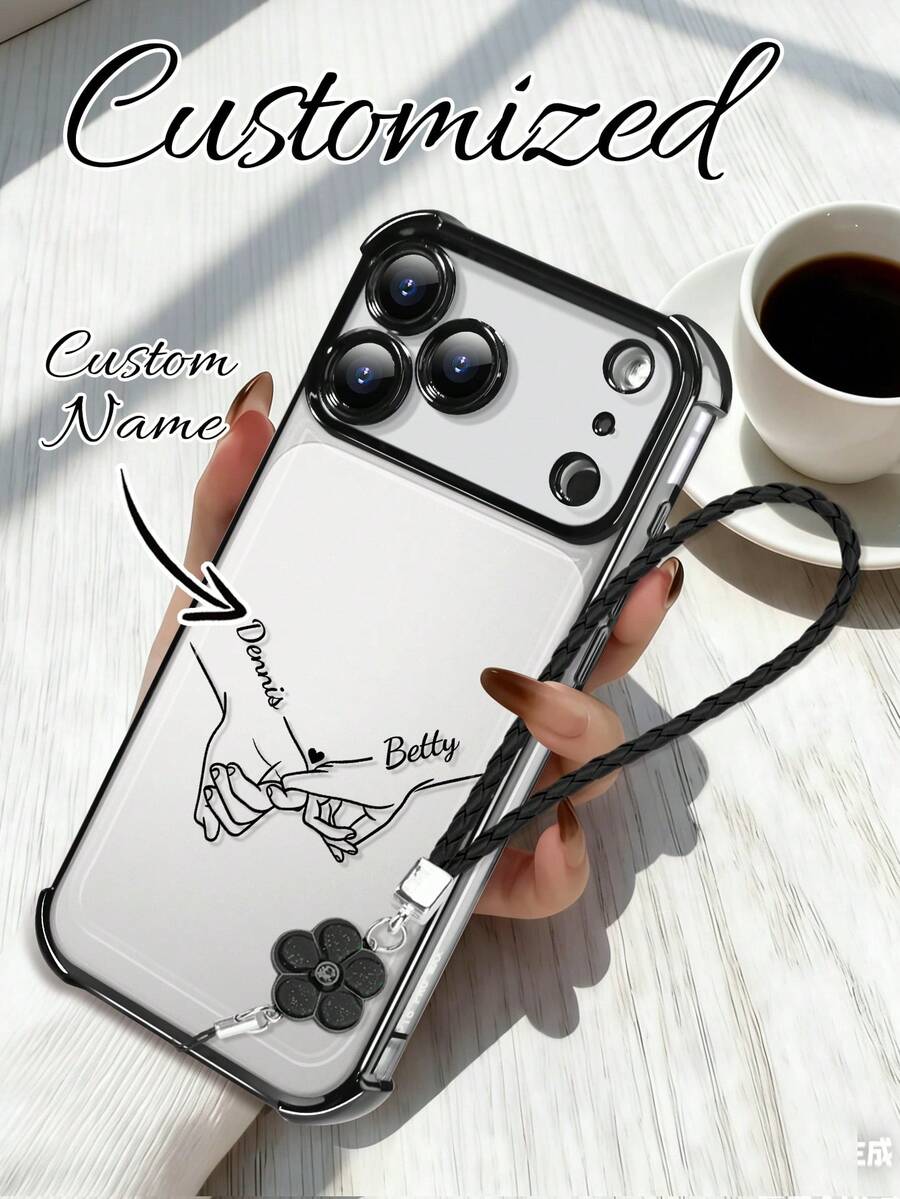 1pc Customized Handprint Signature For Family/Friends/Couples/Mother's Day, Customized Electroplated Shockproof Black Phone Case Compatible With IPhone 16/16 Pro/16 Plus/16 Pro Max/11/11 Pro/11 Pro Max/12/12 Pro/12 Pro Max/13/13 Pro/13 Pro Max/14/14 Plus/14 Pro/14 Pro Max/15/15 Plus/15 Pro/15 Pro Max/17 Pro Max/17 Air/17, Interesting Phone Case, Summer Phone Case - Black - View 1
