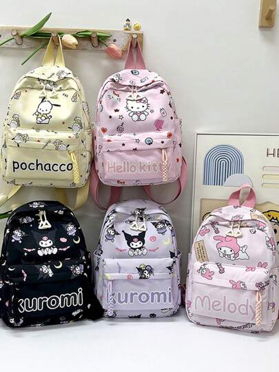 SANRIO Mochila linda - Adecuada para estudiantes de primaria, secundaria, preparatoria y universidad, mochila espaciosa, ideal para la escuela, viajes y uso diario. Diseño de dibujos animados adorable, detalles exquisitos, material duradero, correas de hombro reforzadas, diseño de múltiples bolsillos, puede almacenar libros, artículos de papelería y artículos esenciales, cómoda para usar durante mucho tiempo, un regalo ideal para todos los grupos de edad.
