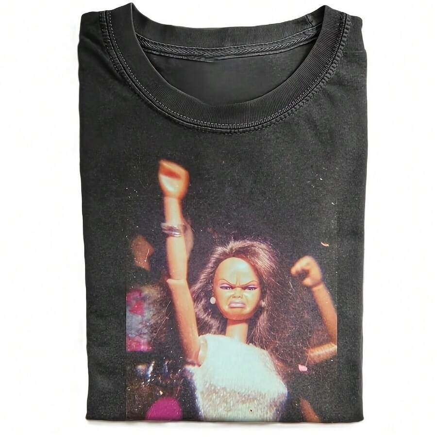 Funny Doll Girl Party Graphic Tee, Meme Vintage Shirts, Retro 90s Style, For Men Women - Black - View 1