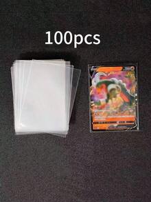 100Pcs Clear Trading Card Sleeves - Compatible With PM, Baseball, Football, Basketball, Golf, Hockey, Soccer Cards - Transparent Sleeves For Sports Memorabilia, Photo Cards, Collectibles Organization - Scratch & Dust Protection, Sports Card Supplies, Functional Design, High Quality Material Sleeves - 卡片膠卷 3 - 查看 2