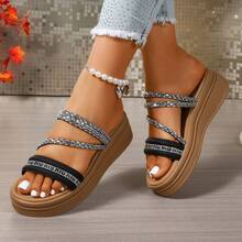 2026 New Thick Sole Girl's Sandals, Ladies Beach Slippers, Versatile Casual Shoes, Student Sandals, Outdoor Slippers, Teenage Girls Shoes, Wedge Heel Children Shoes, Teenage Sandals, Rhinestone Thick Sole Slippers, Fashion Two-Way Wedge Slippers, Summer Non-Slip Beach Shoes - Black - View 1