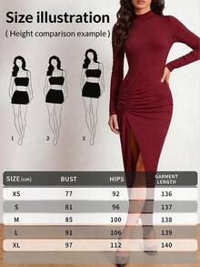 EARO 女士时尚性感高开衩紧身连衣裙，美式休闲日常弹力腰修身显瘦高腰A字连衣裙，优雅春季款 - 酒紅色 - 查看 8