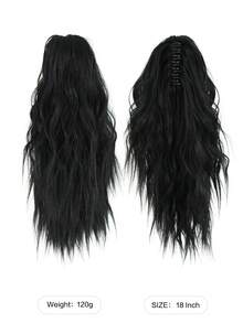 NAMM 黑色齐肩马尾假发，18英寸波浪形爪夹马尾假发，多层蓬松浓密波浪夹式假马尾，柔软合成假发 - 黑棕色 - 查看 2