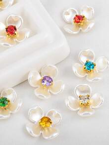 30 piezas/50 piezas Adornos florales y hallazgos de joyería estilo coreano, cuentas de flores de cristal de colores para manicura, aretes, pulseras y accesorios para el cabello - Multicolor - Ver 5