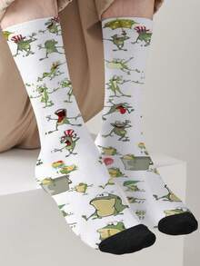 1 Pair Cartoon Animal 360 Printed Crew Socks, 360° All-Over Print Design, Cute And Fun Novelty Socks, All-Season Unisex Socks - Multicolor - View 1