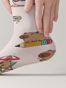 1 Pair Cartoon Animal 360 Printed Crew Socks, 360° All-Over Print Design, Cute And Fun Novelty Socks, All-Season Unisex Socks - Multicolor - View 4