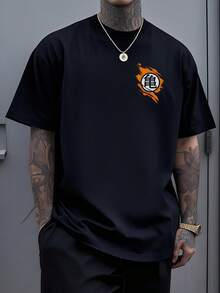 Símbolo poderoso que representa fuerza interior y superación con trazos naranjas que evocan energía ardiente y determinación en cada movimiento camiseta de hombre moderna cómoda y perfecta para expresar confianza en cualquier ocasión - Negro - Ver 7