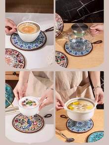 耐热陶瓷复古隔热垫,砂锅防烫垫,搪瓷锅垫,复古防滑餐桌垫 - 彩色 - 查看 11