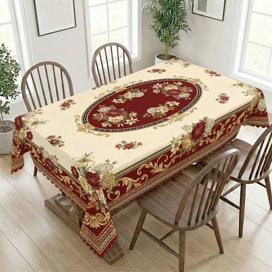 1pc Floral Printed Tablecloth, Suitable For Holidays, Parties, Birthdays, Dinners, Restaurant Table Decor, All Seasons, Home Decor - متعدد الألوان - مشاهدة 1