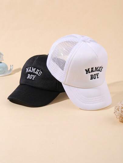 2pcs Baby Boys Casual Letter Graphic Mesh Cap Summer Sun Protection Baseball Hat Streetwear Trucker Hat