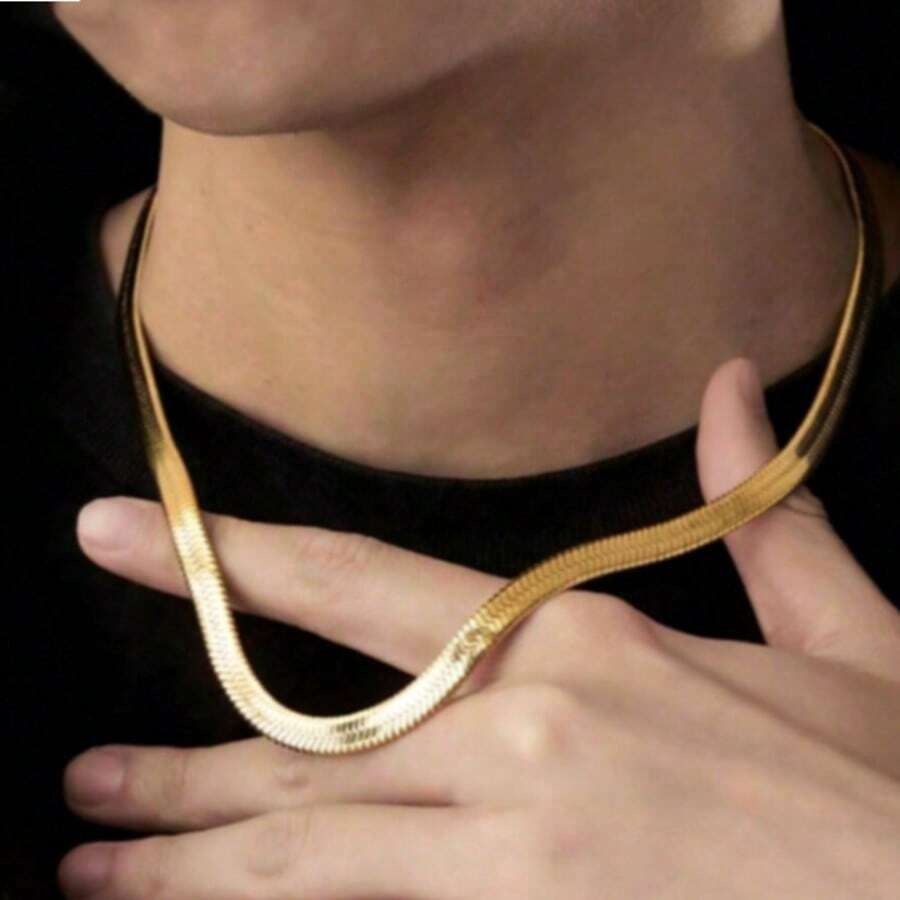 1条钛钢宽刃项链，不褪色，日常佩戴情侣饰品，5毫米粗链 - 662男士寬蛇骨鏈 - 查看 1