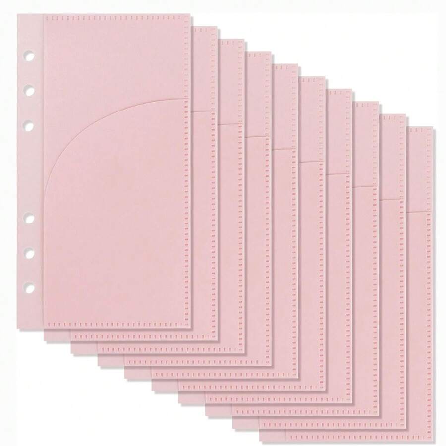5/10 Pcs A6 Binder Pockets With No Zipper, Pink Plastic Zipless Budget Envelopes, Two Pockets Frosted Cash Envelopes Money Bag For Budgeting, Cash Stuffing - A6 - View 1