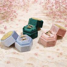 Personalized Laser Engraved Double Slot Acrylic Top Ring Box, Velvet Ring Box, Custom Hexagonal Ring Box, Luxury Ring Box, Engagement Ring Box, Antique Ring Box, Proposal Ring Box - Multicolor - View 9