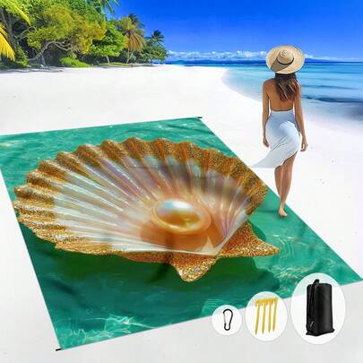 1 tấm trải biển chống thấm nước, chống cát, kích thước 185*235CM, họa tiết sinh vật biển, vỏ sò và ngọc trai, phù hợp cho 2-3 người đi nghỉ mát, nhẹ và bền, dùng cho cắm trại dã ngoại ngoài trời.